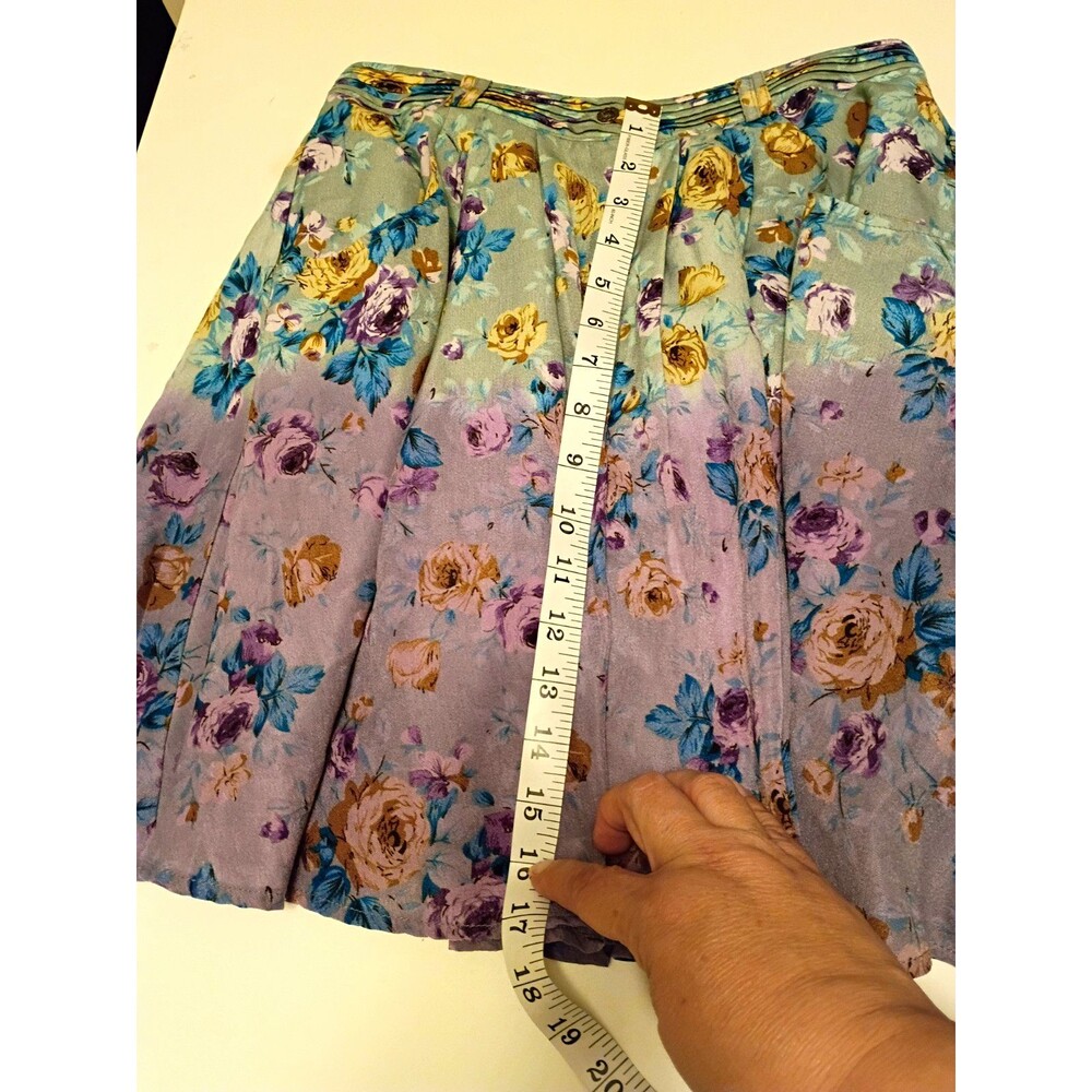 Very J Women's Floral Button Front Pleated Skirt Size M Green Purple Yellow